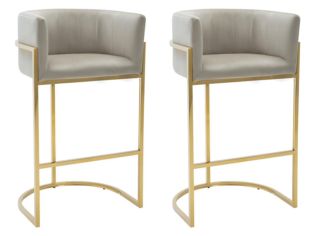 Barhocker 2er-Set - Samt & Edelstahl - Beige & Gold - PERIA von Pascal MORA günstig online kaufen