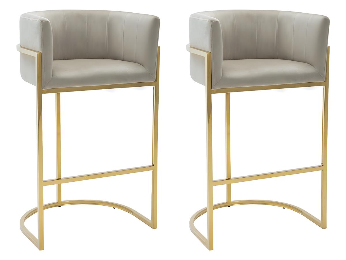 Barhocker 2er-Set - Samt & Edelstahl - Beige & Gold - PERIA von Pascal MORA günstig online kaufen