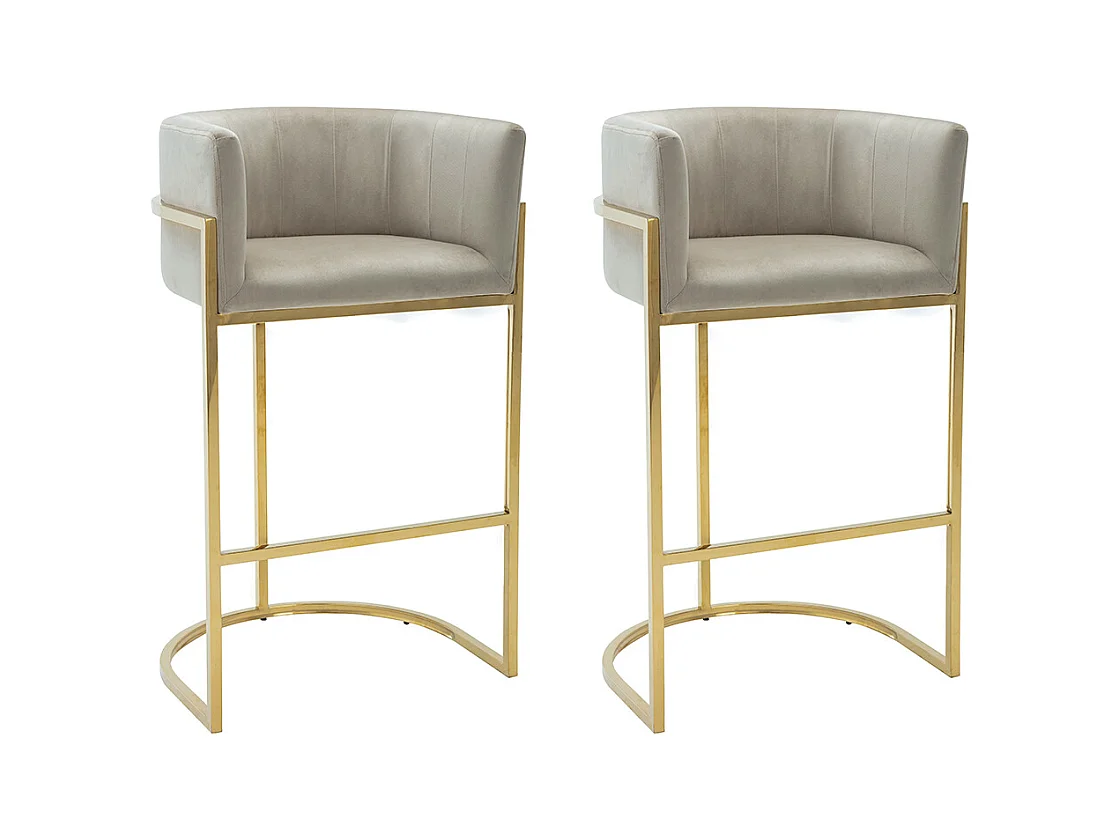 Lot de 2 tabourets de bar en velours et acier inoxydable - Beige et doré - PERIA de Pascal MORABITO