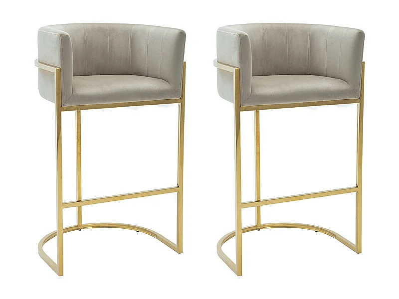 Lot de 2 tabourets de bar en velours et acier inoxydable - Beige et doré - PERIA de Pascal MORABITO