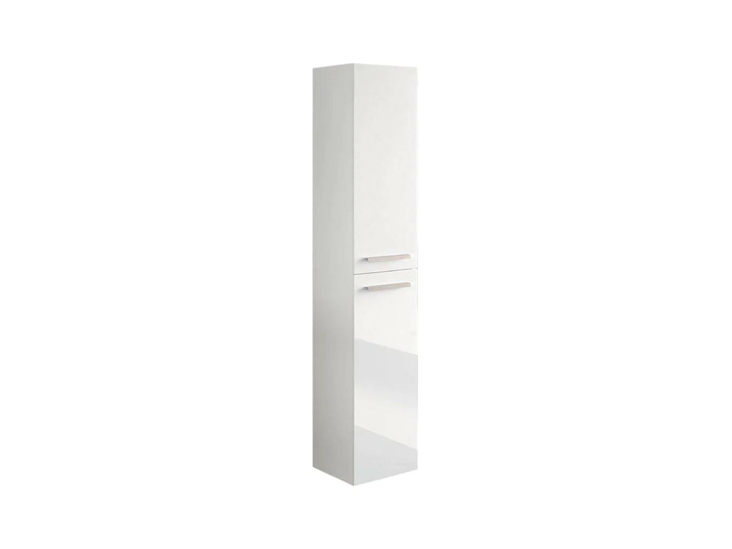 Columna de baño Alexandria, Mueble columna para baño con 2 puertas, Mueble de pared suspendido con 2 baldas, 30x25h150 cm, Blanco brillante