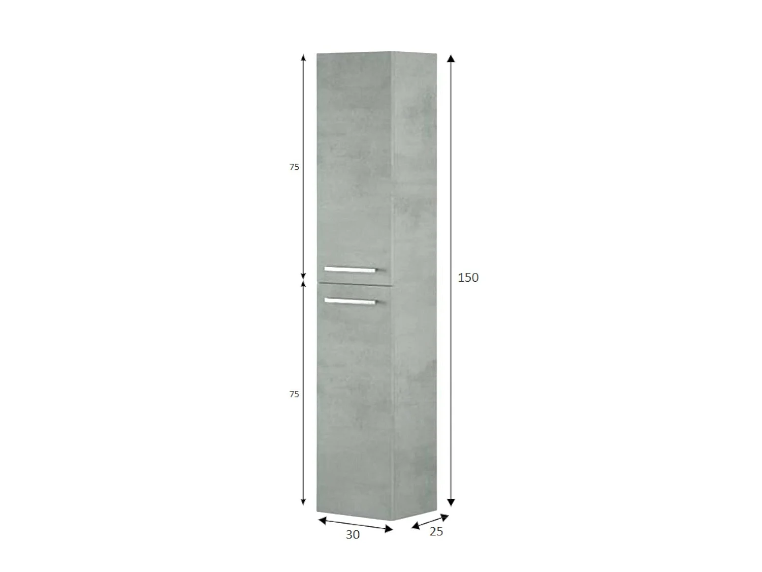 Dmora Kolomkast Alexandria 25x30x150h cm Grijs Cement 2 Verstelbare Planken, Deur opent zijwaarts