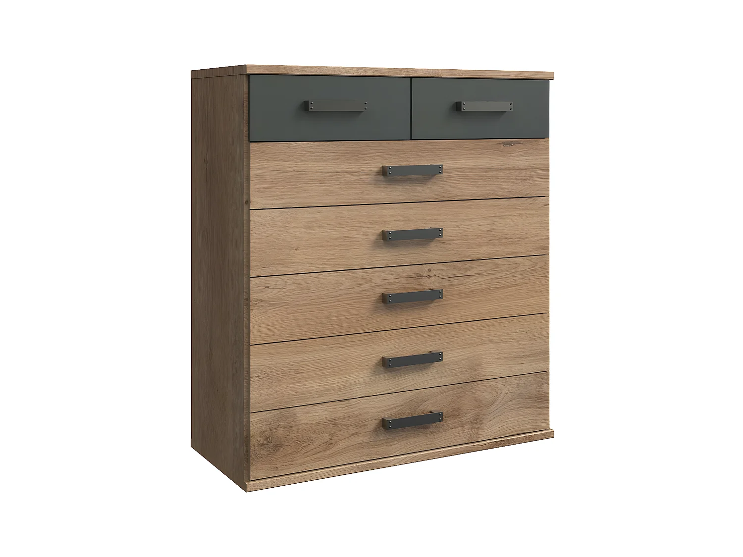 Commode 7 tiroirs décor chêne et graphite - L91 cm