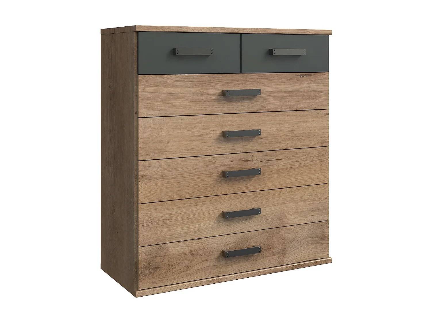 Commode 7 tiroirs décor chêne et graphite - L91 cm