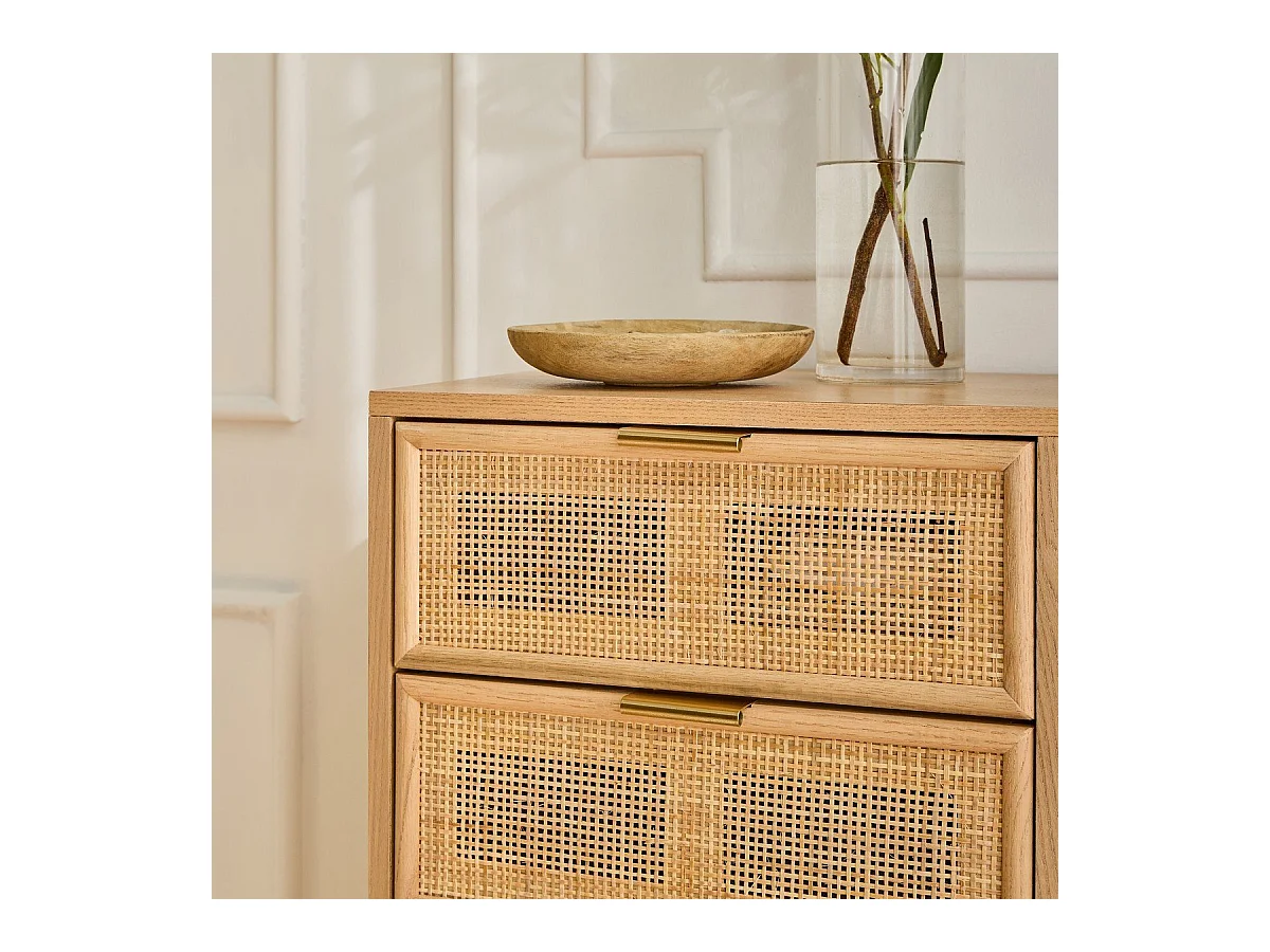 Ladekast met 5 lades en natuurlijke rotan voorkant - L36,5 x H100,5 cm - MIYA