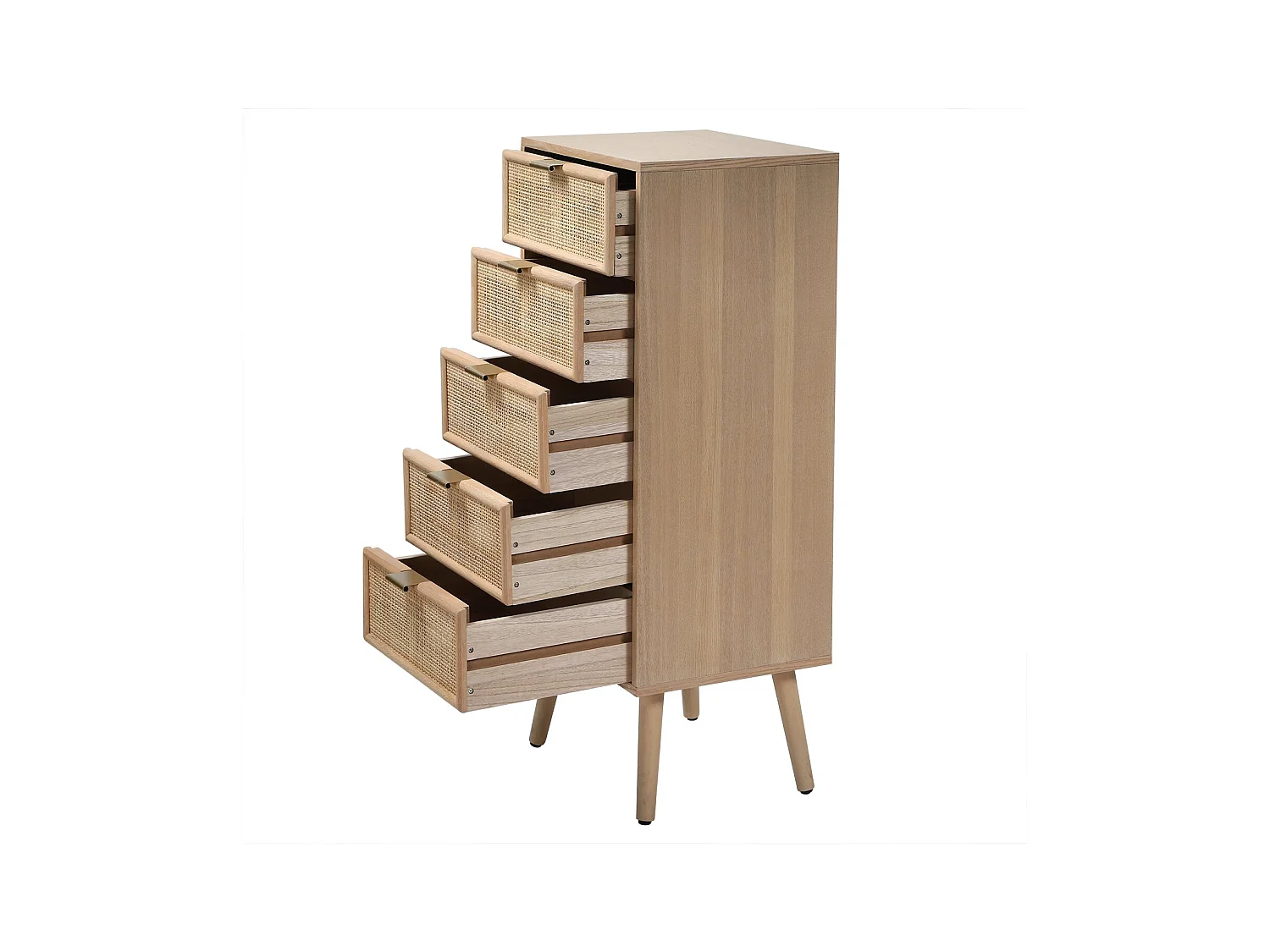 Ladekast met 5 lades en natuurlijke rotan voorkant - L36,5 x H100,5 cm - MIYA