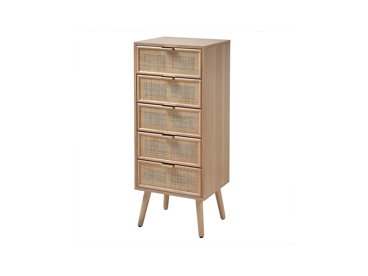 Ladekast met 5 lades en natuurlijke rotan voorkant - L36,5 x H100,5 cm - MIYA