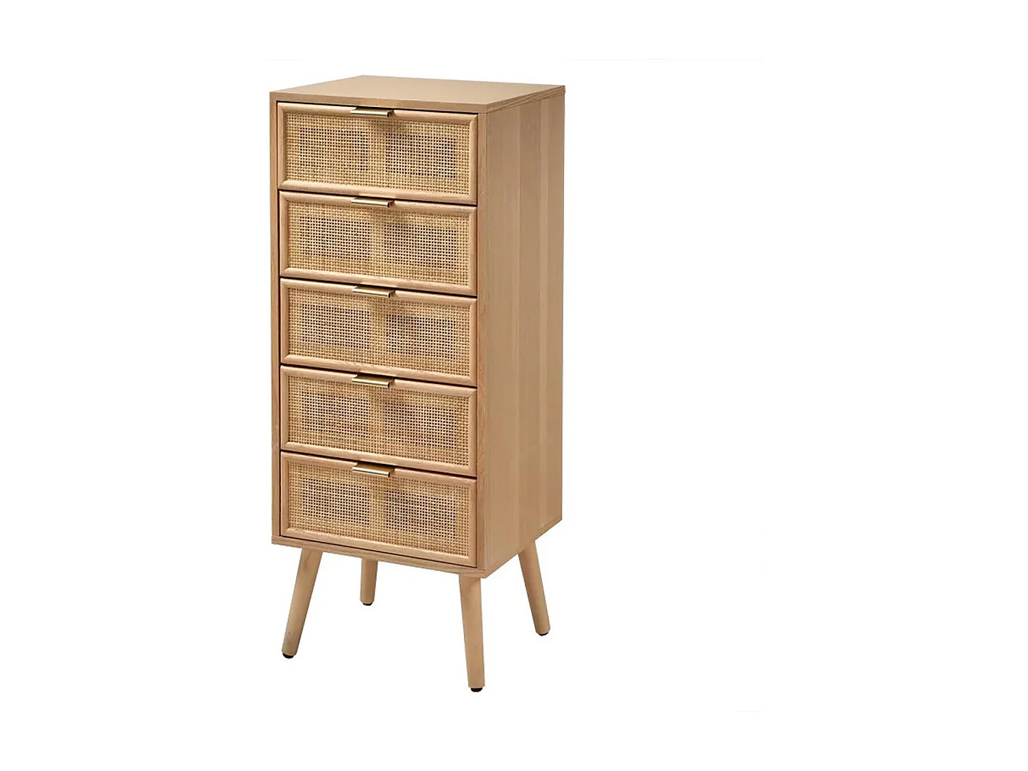 Ladekast met 5 lades en natuurlijke rotan voorkant - L36,5 x H100,5 cm - MIYA