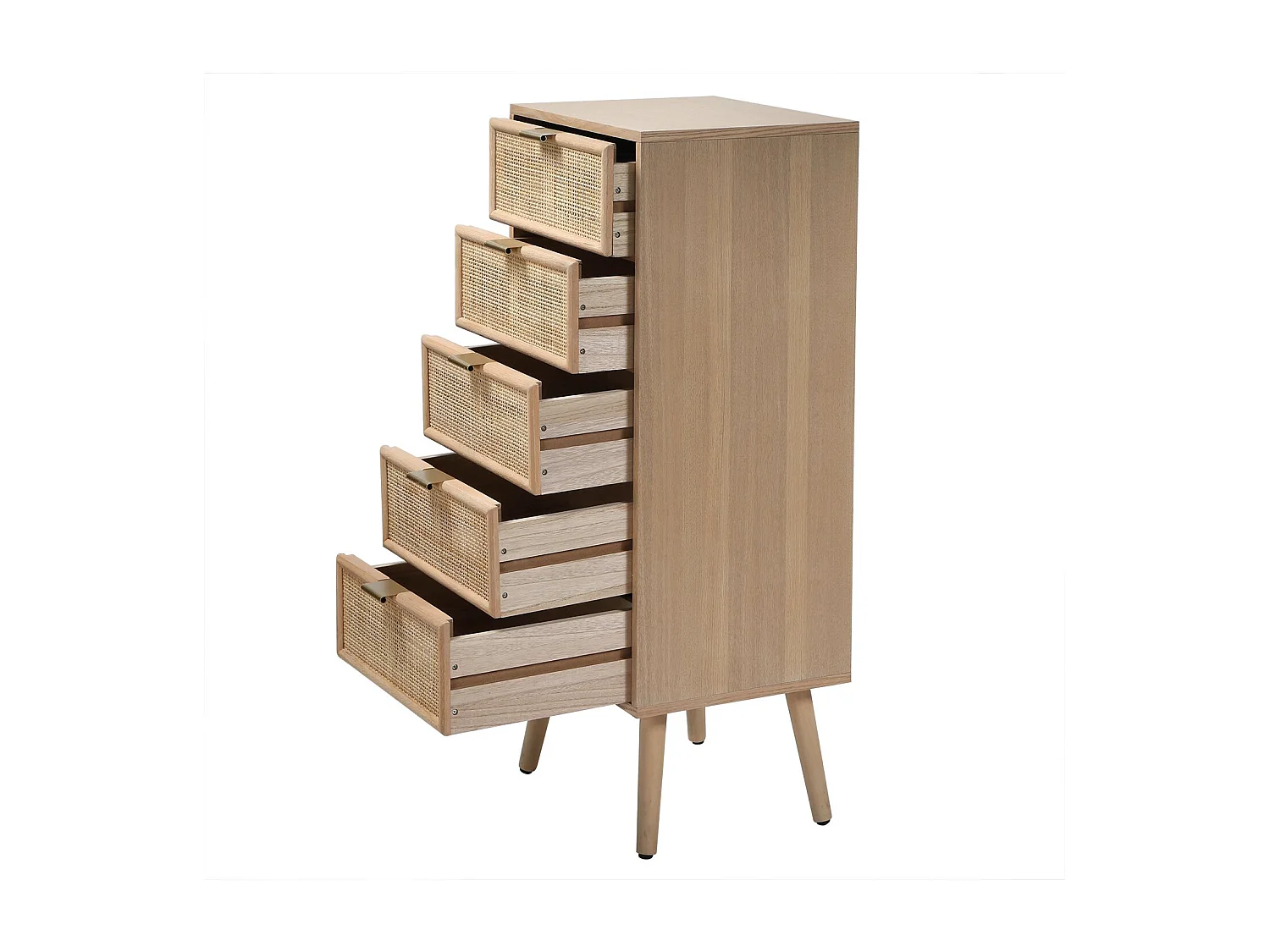 Ladekast met 5 lades en natuurlijke rotan voorkant - L36,5 x H100,5 cm - MIYA