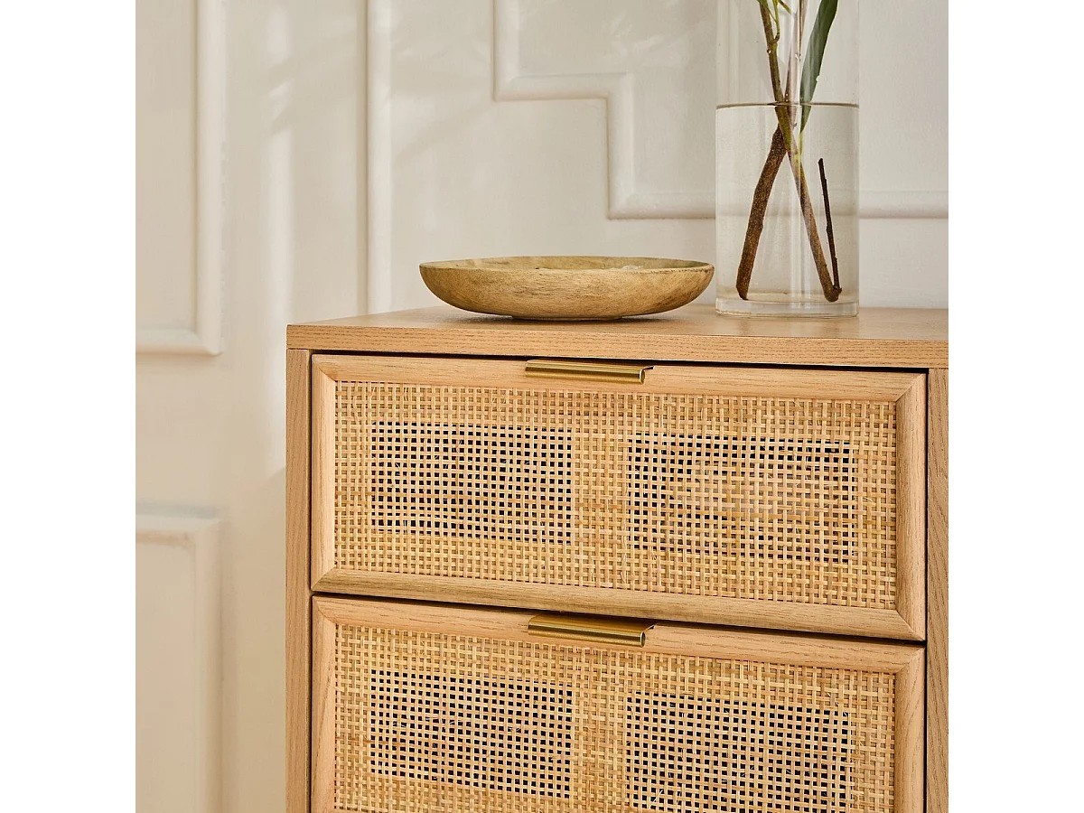 Chiffonnier 5 tiroirs façades en rotin naturel - L36.5 x H100.5 cm - MIYA
