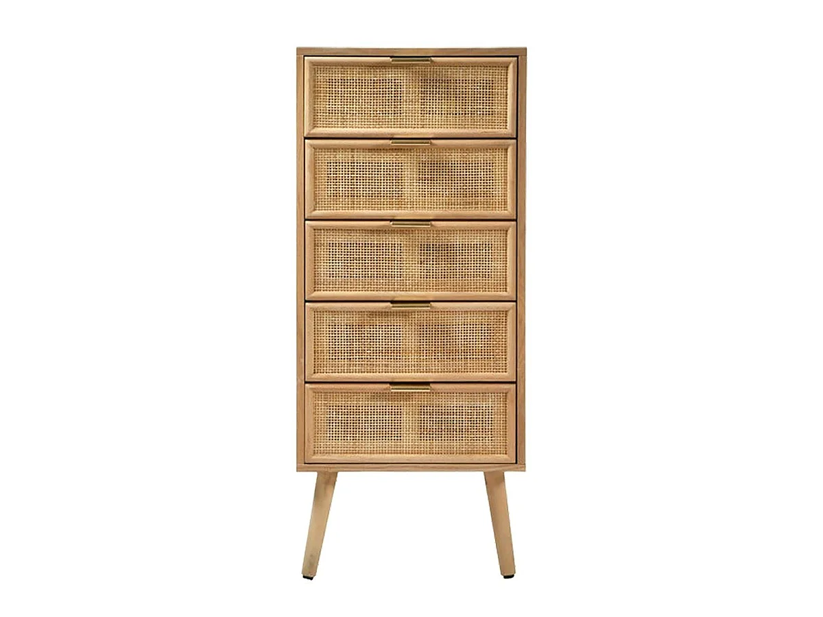 Chiffonnier 5 tiroirs façades en rotin naturel - L36.5 x H100.5 cm - MIYA