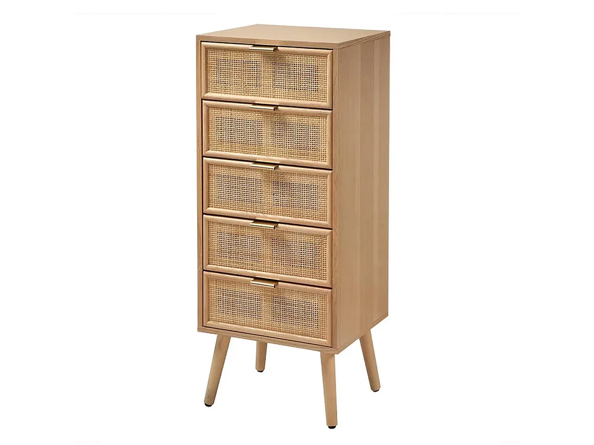 Chiffonnier 5 tiroirs façades en rotin naturel - L36.5 x H100.5 cm - MIYA