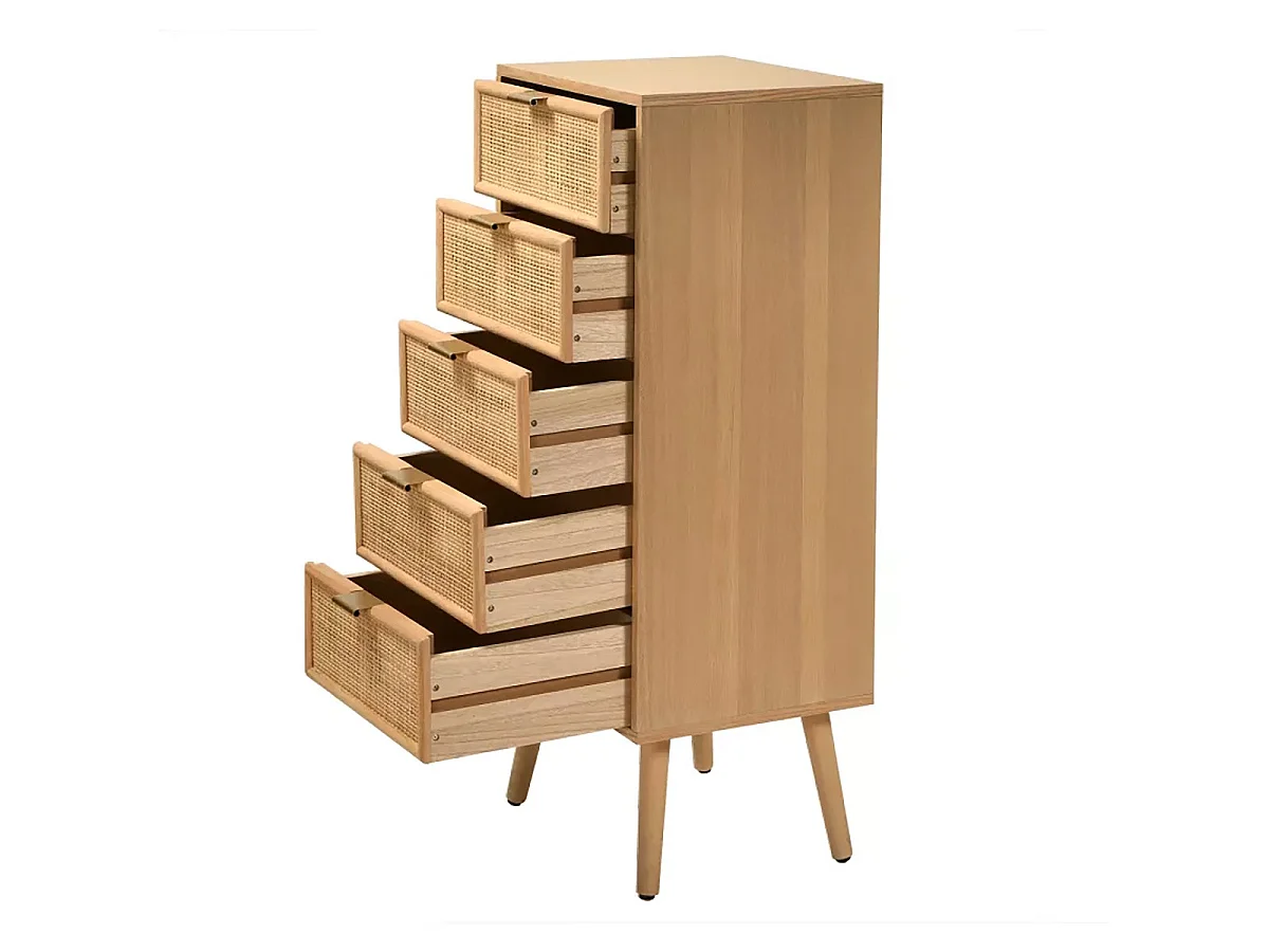 Chiffonnier 5 tiroirs façades en rotin naturel - L36.5 x H100.5 cm - MIYA