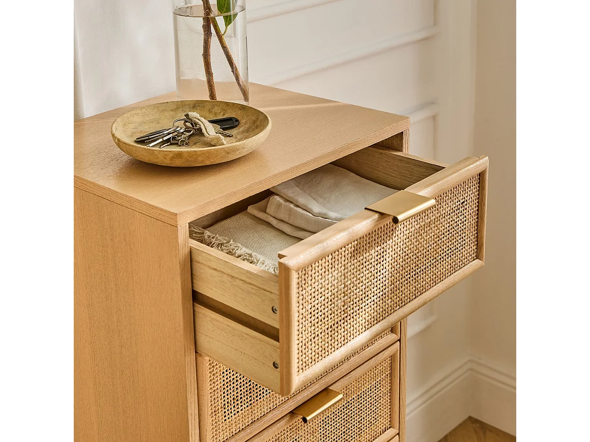 Chiffonnier 5 tiroirs façades en rotin naturel - L36.5 x H100.5 cm - MIYA