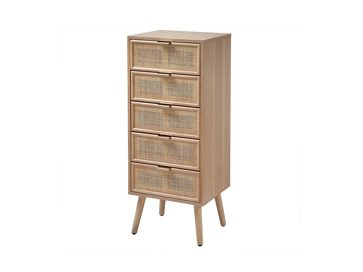 Chiffonnier 5 tiroirs façades en rotin naturel - L36.5 x H100.5 cm - MIYA