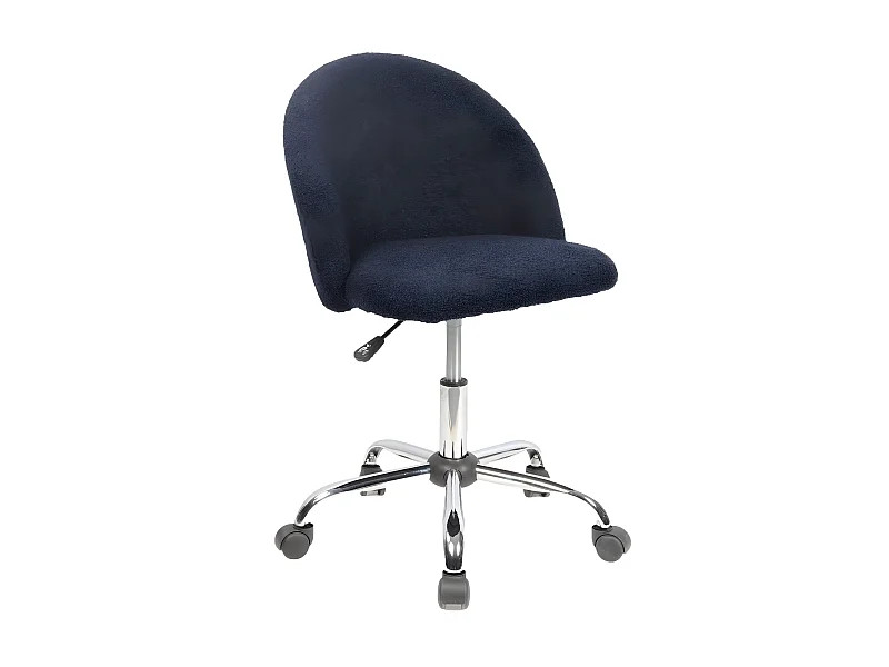 Chaise de bureau tissu  Bleu Encre à bouclettes et pieds en métal