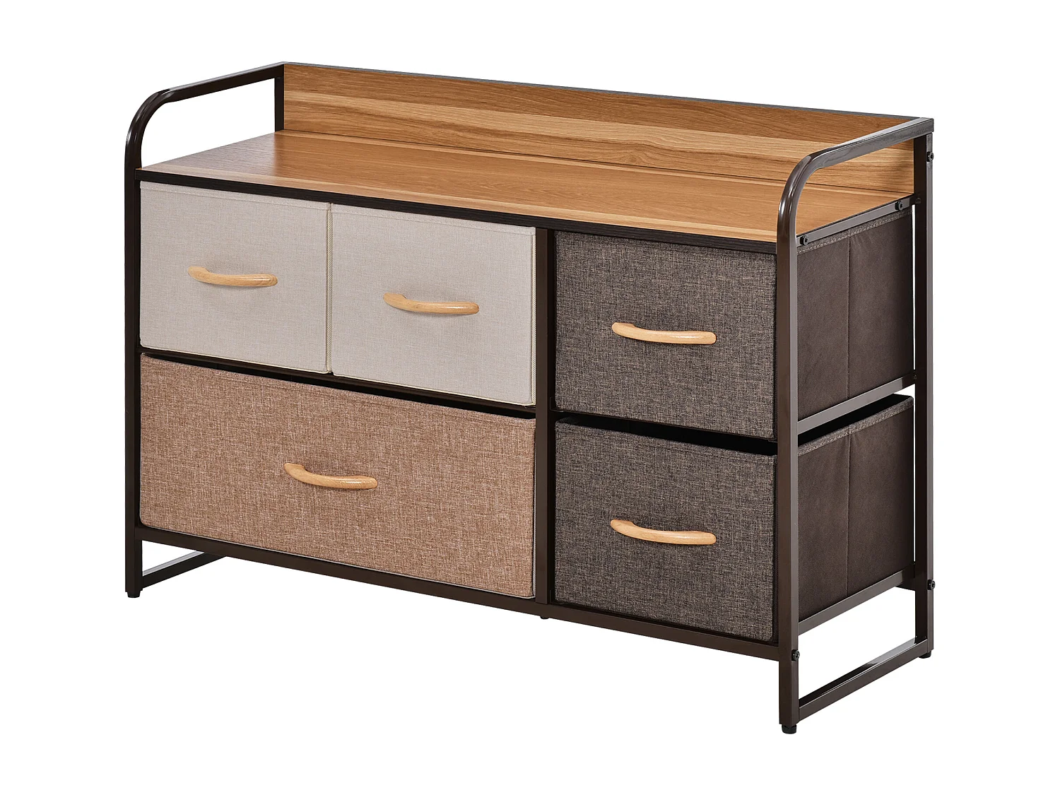 Commode meuble de rangement 5 tiroirs en tissu 87,5 x 29 x 58 cm Marron et beige