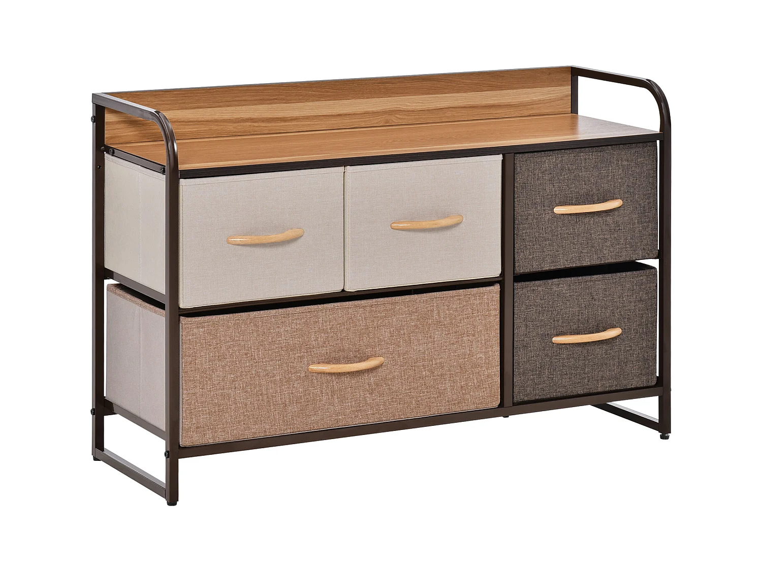 Commode meuble de rangement 5 tiroirs en tissu 87,5 x 29 x 58 cm Marron et beige