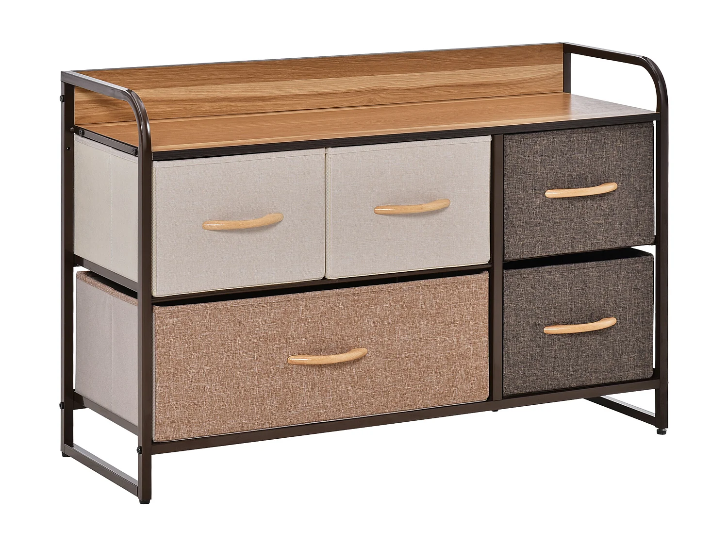 Commode meuble de rangement 5 tiroirs en tissu 87,5 x 29 x 58 cm Marron et beige