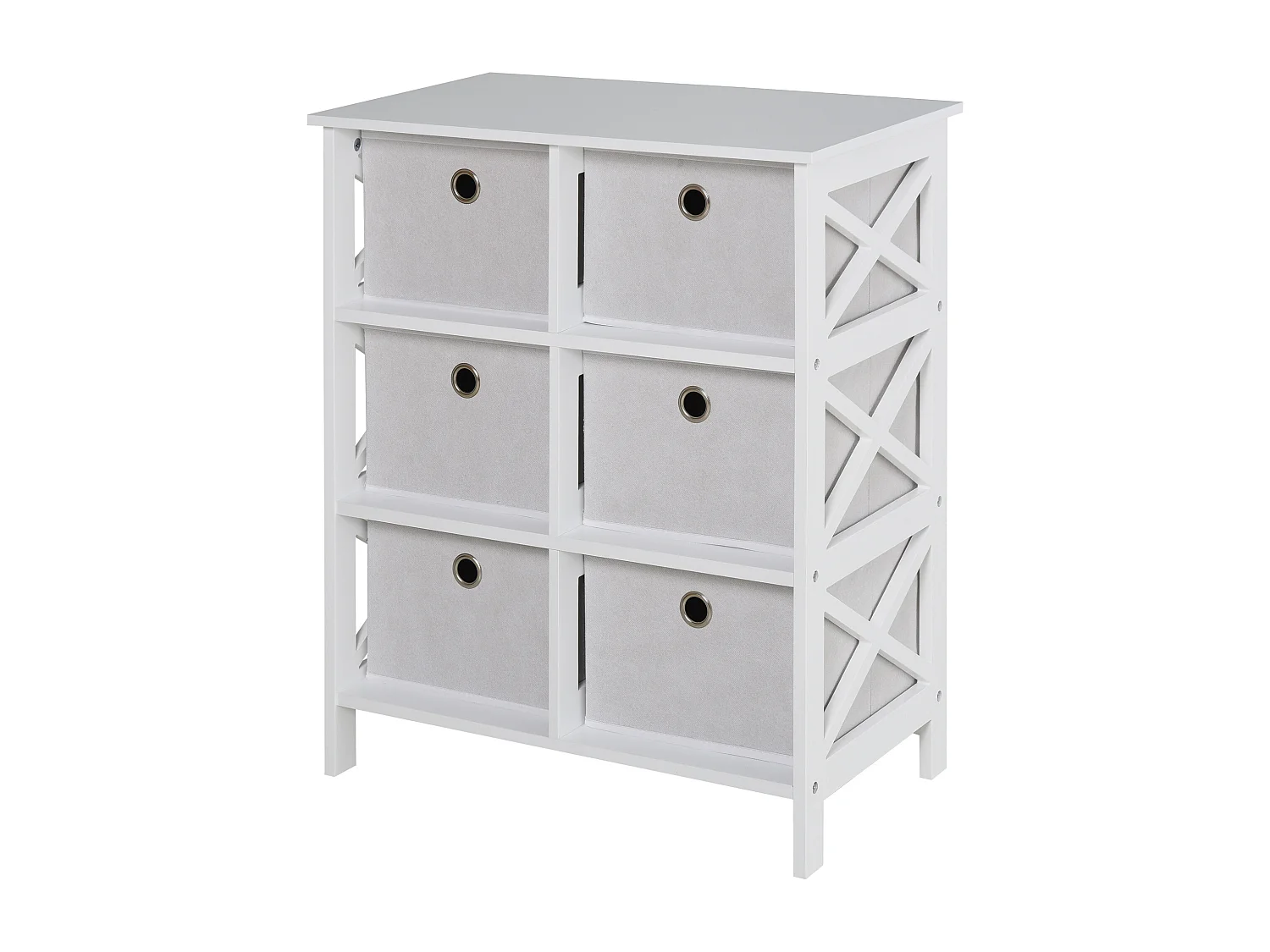 Meuble de rangement commode design contemporain dim. 64L x 37l x 76H cm 6 tiroirs MDF blanc non tissé gris clair
