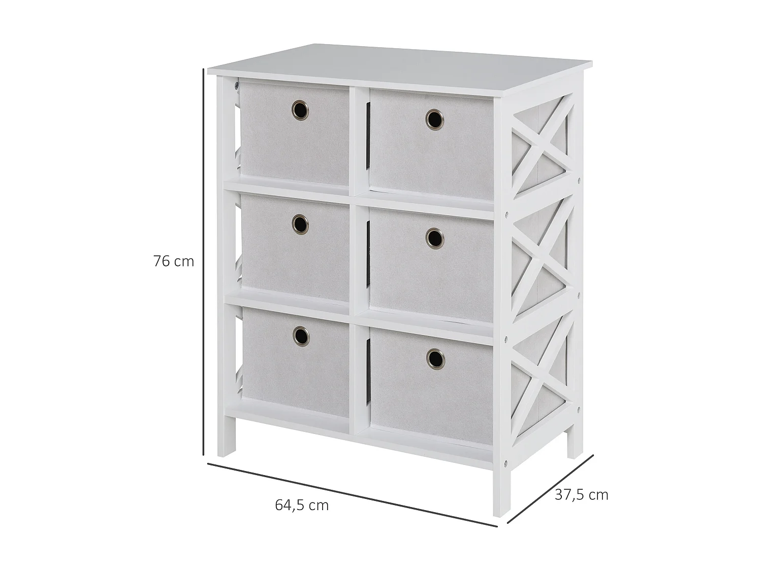 Meuble de rangement commode design contemporain dim. 64L x 37l x 76H cm 6 tiroirs MDF blanc non tissé gris clair