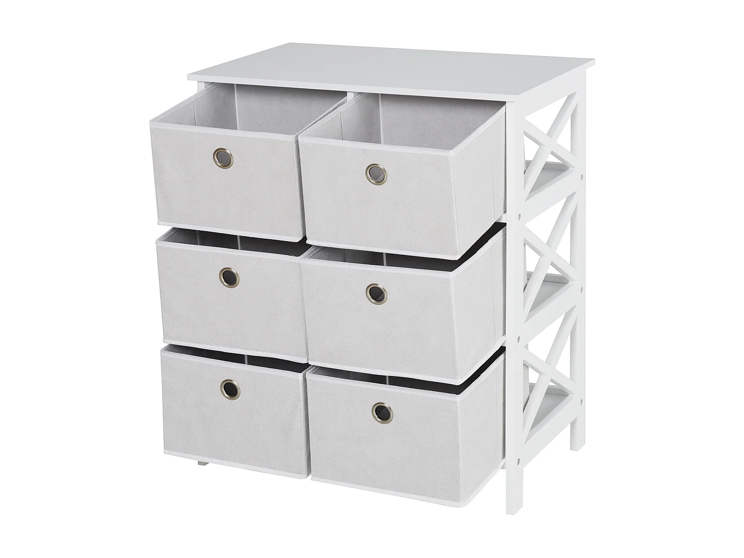 Meuble de rangement commode design contemporain dim. 64L x 37l x 76H cm 6 tiroirs MDF blanc non tissé gris clair