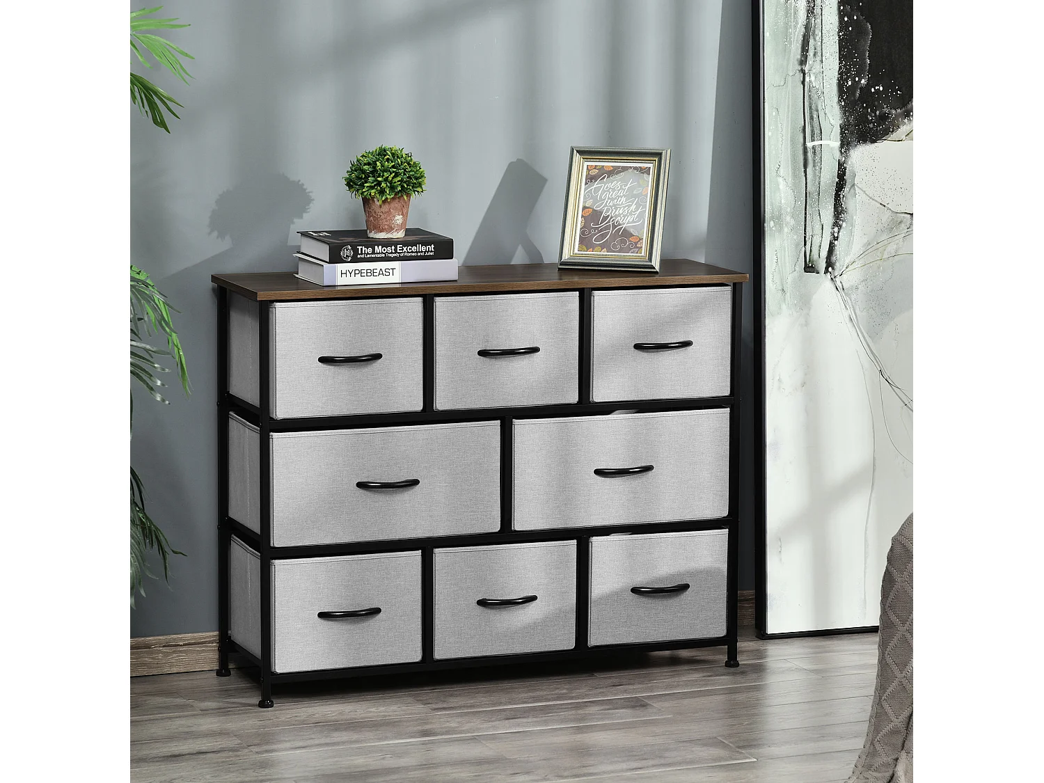 Commode meuble de rangement 8 tiroirs pliables en tissu 100 x 30 x 78,5 cm gris