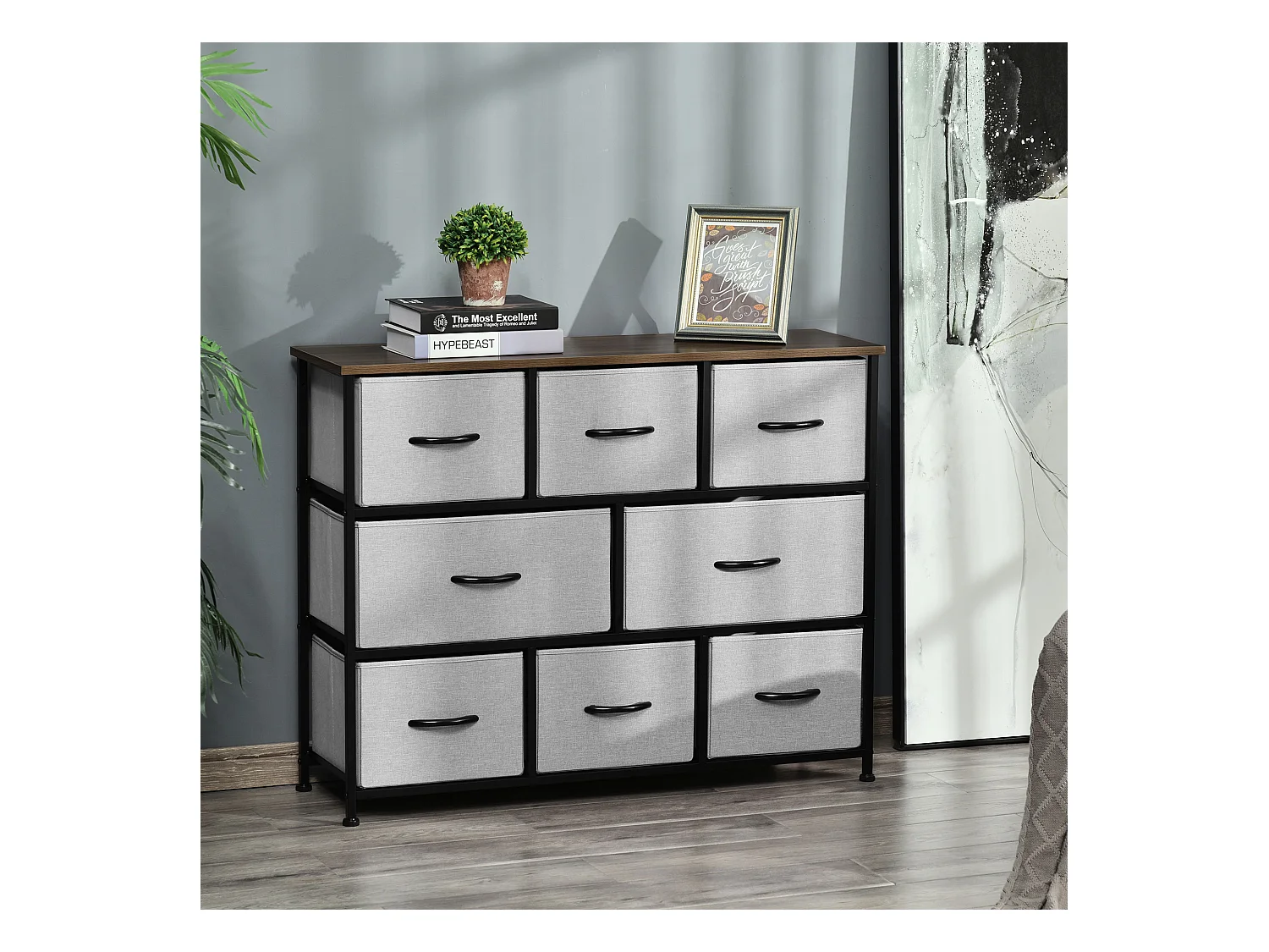 Commode meuble de rangement 8 tiroirs pliables en tissu 100 x 30 x 78,5 cm gris