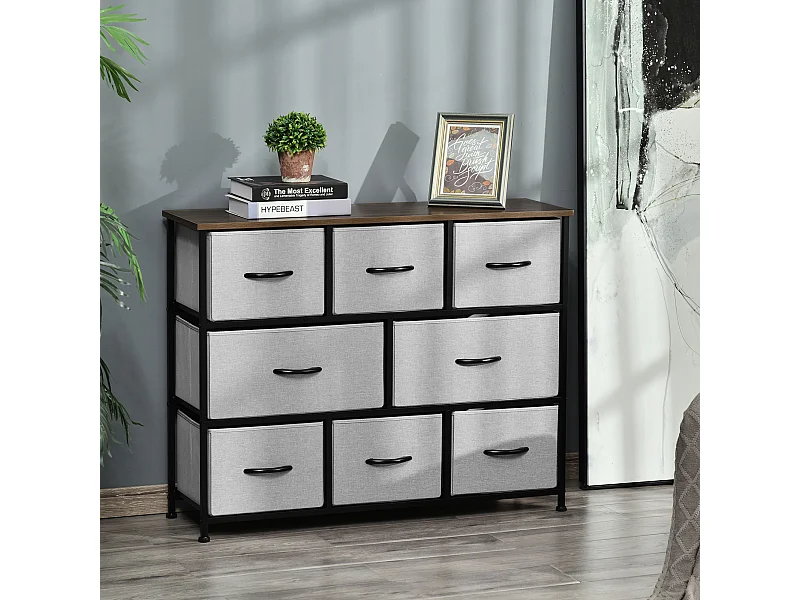 Commode meuble de rangement 8 tiroirs pliables en tissu 100 x 30 x 78,5 cm gris