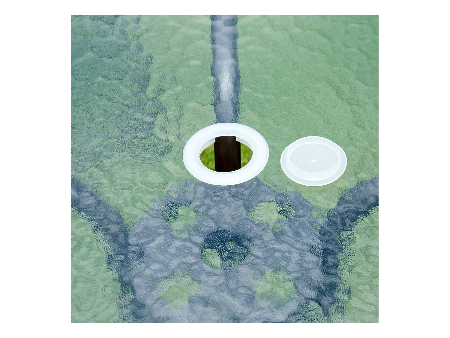 Ensemble salon de jardin 6 pcs - table ronde + 4 chaises pliables + parasol - acier époxy café textilène polyester noir