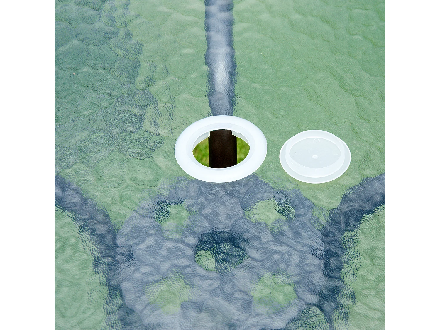 Ensemble salon de jardin 6 pcs - table ronde + 4 chaises pliables + parasol - acier époxy café textilène polyester noir