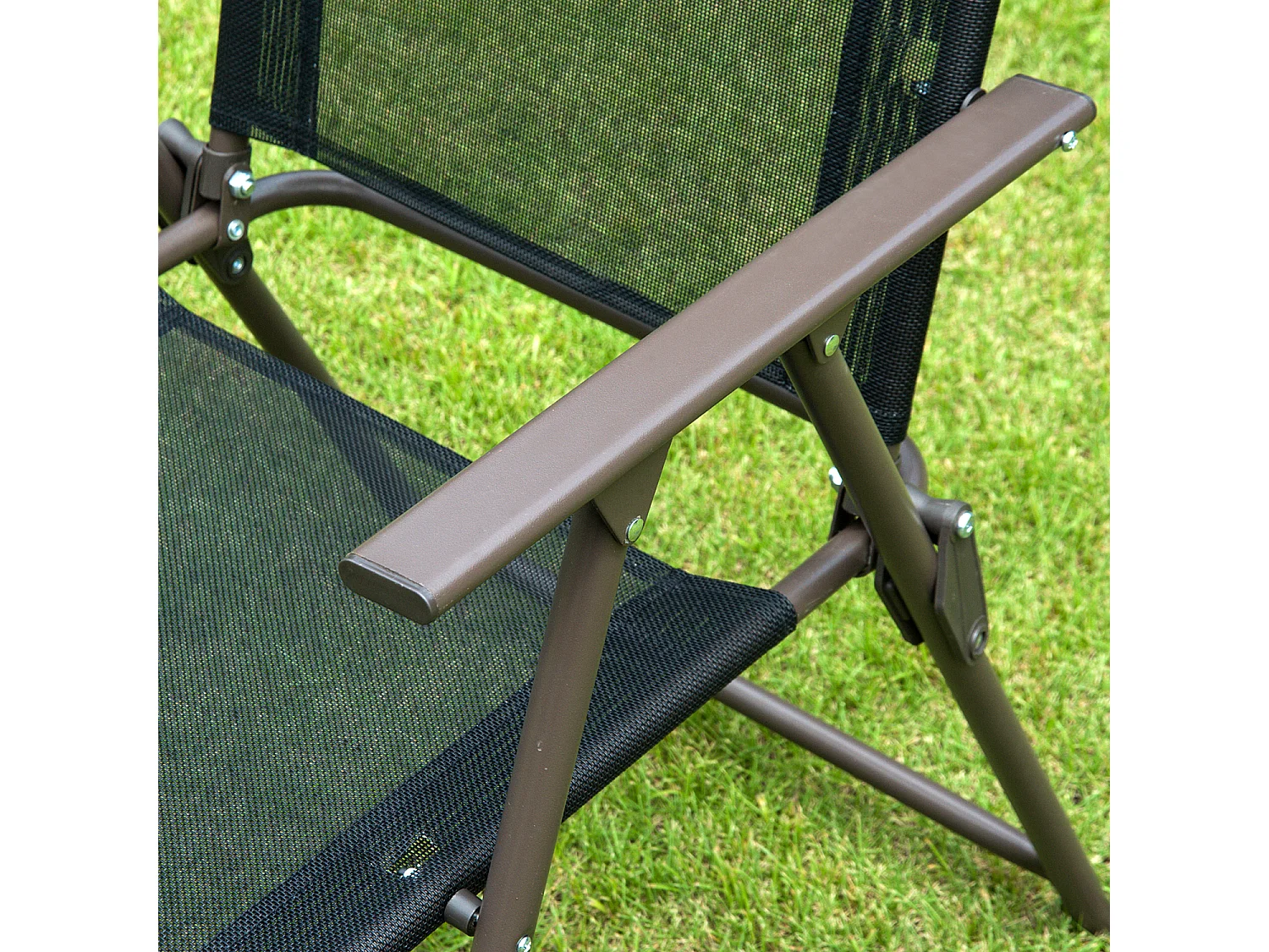 Ensemble salon de jardin 6 pcs - table ronde + 4 chaises pliables + parasol - acier époxy café textilène polyester noir