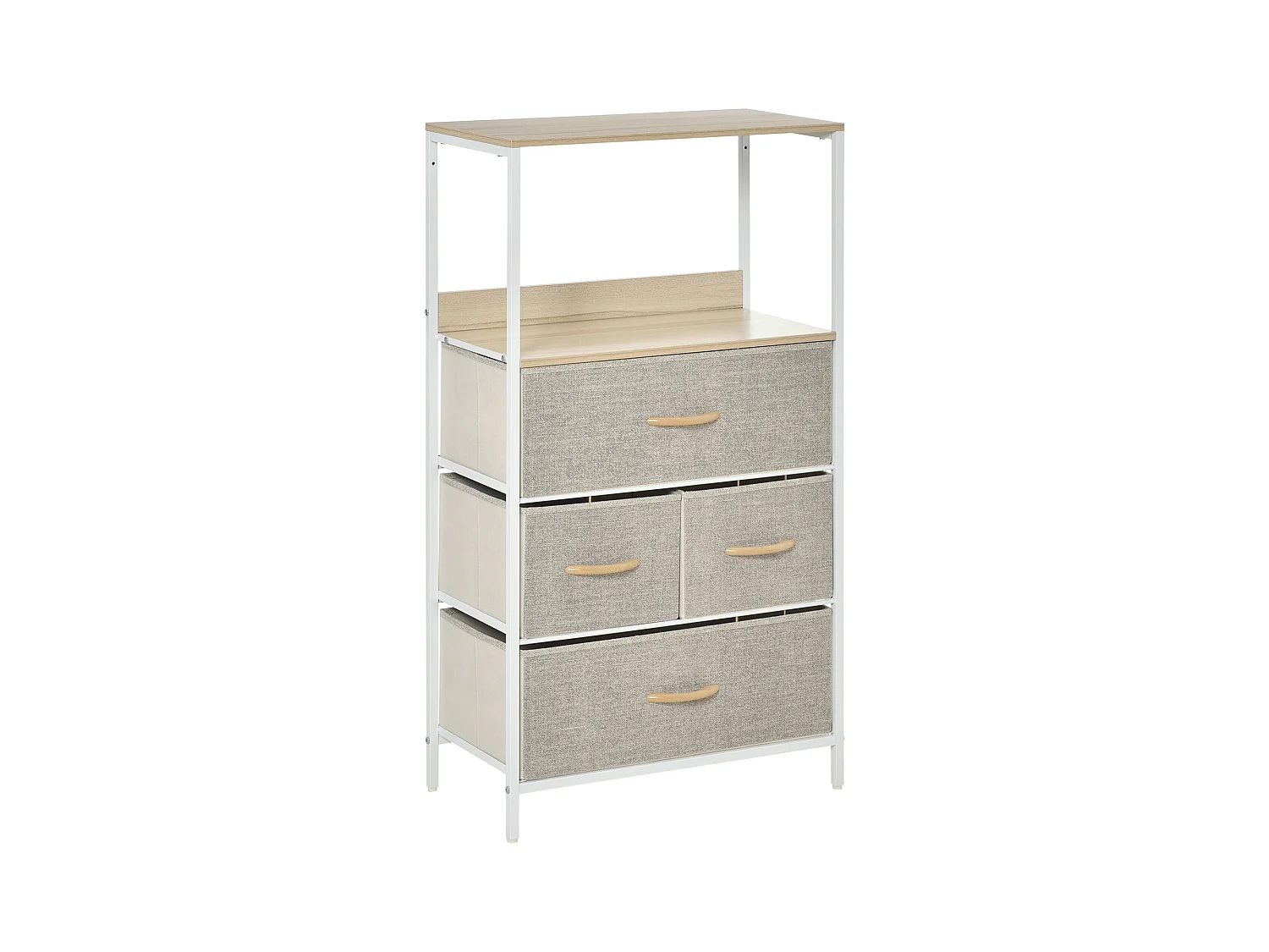 Commode meuble de rangement chiffonnier 4 tiroirs amovibles 1 étagère 58 x 29 x 103 cm gris blanc
