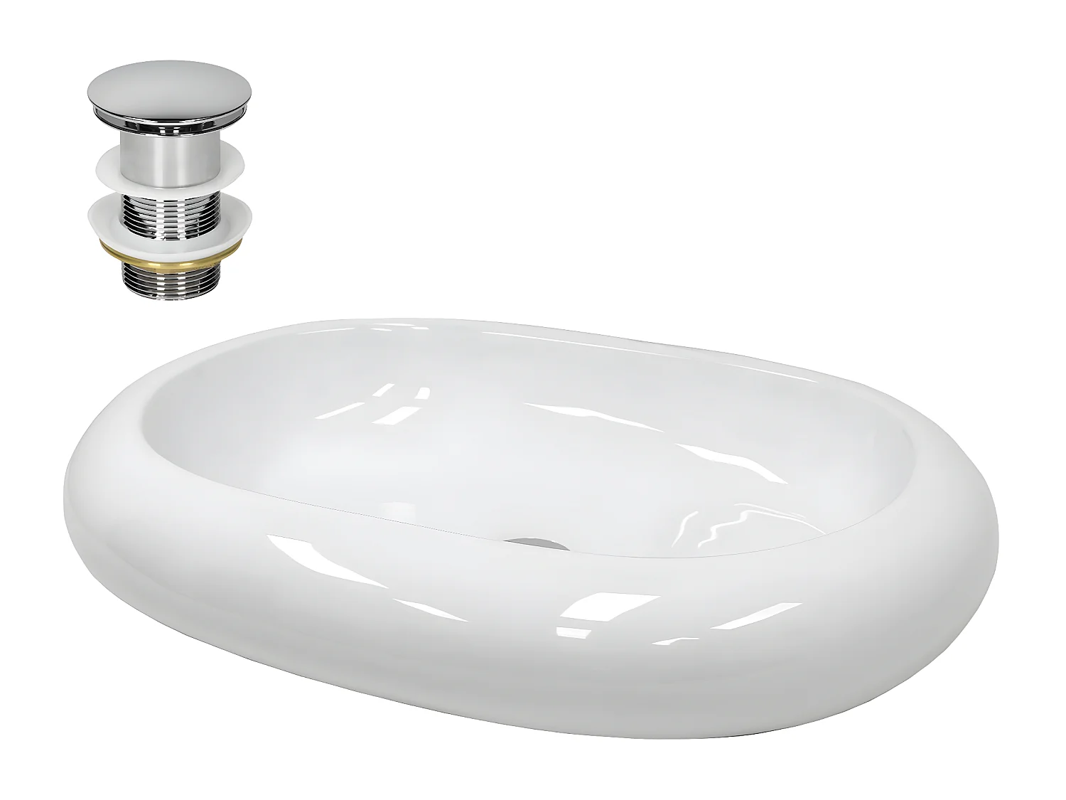 Lavabo en céramique blanc avec garniture de vidage 630x420 mm ECD Germany