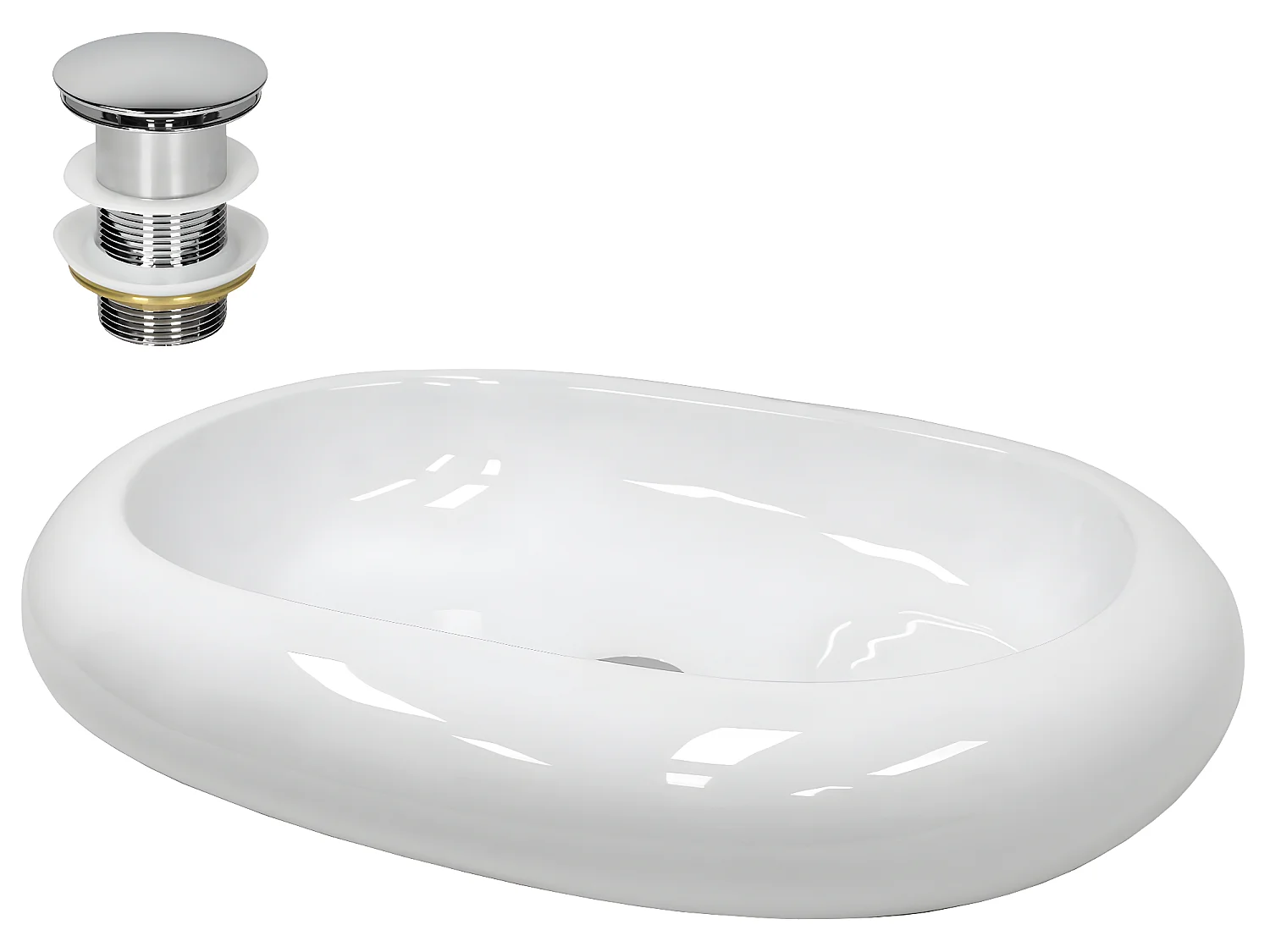 Lavabo en céramique blanc avec garniture de vidage 630x420 mm ECD Germany