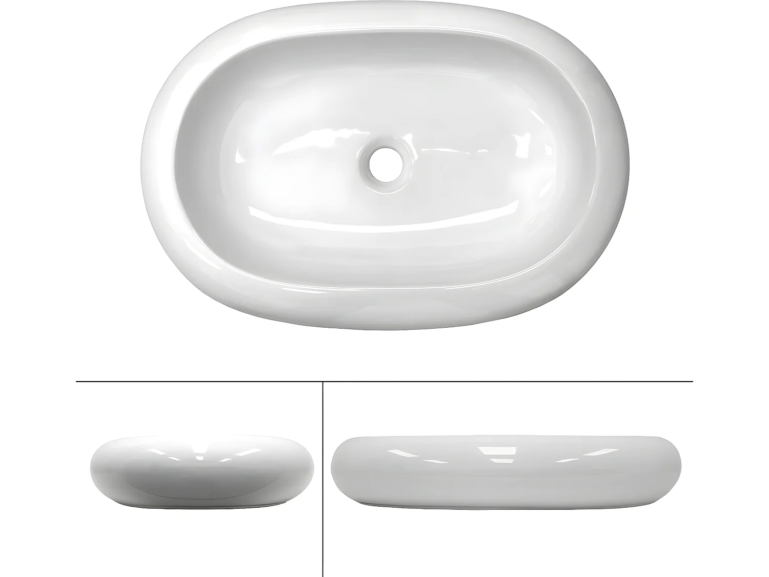 Lavabo en céramique blanc avec garniture de vidage 630x420 mm ECD Germany