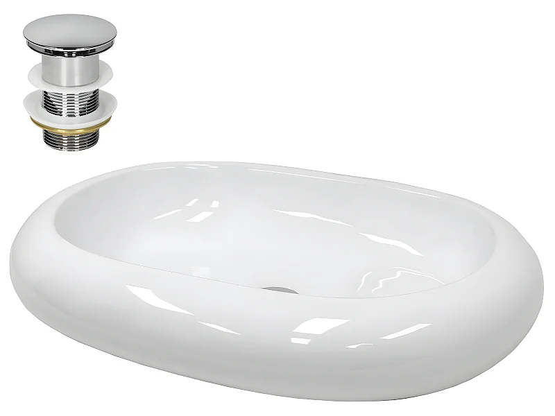 Lavabo en céramique blanc avec garniture de vidage 630x420 mm ECD Germany