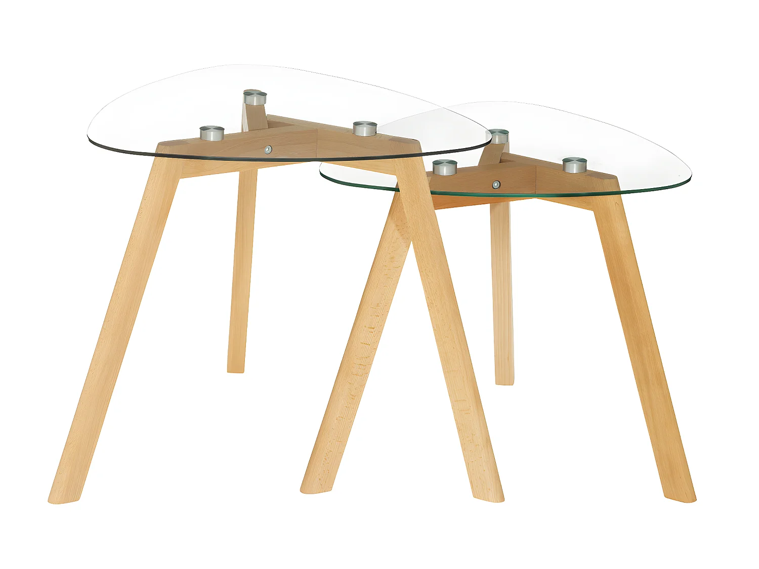 Lot de 2 Tables à café gigognes en Verre trempé et Bois de Hêtre
