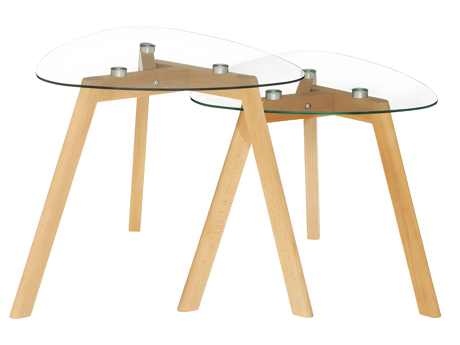 Lot de 2 Tables à café gigognes en Verre trempé et Bois de Hêtre