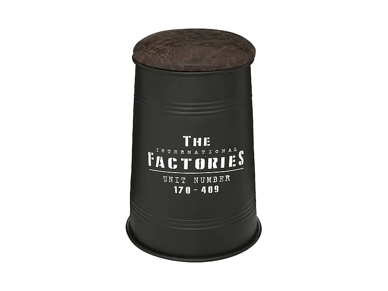 Pouf Bidon avec Coffre de rangement en Métal Noir style industriel