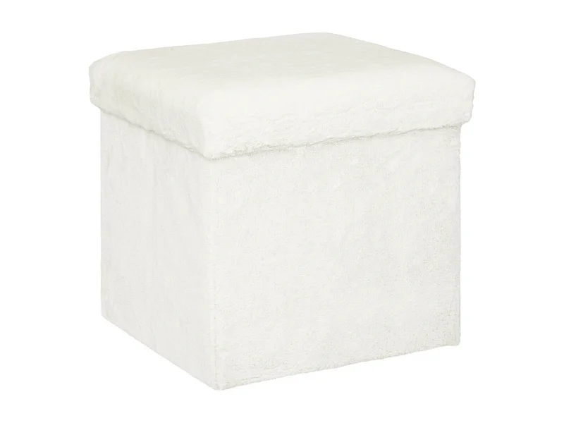 Pouf et Coffre de rangement en bois et Fourrure Blanche 38 x 38 cm