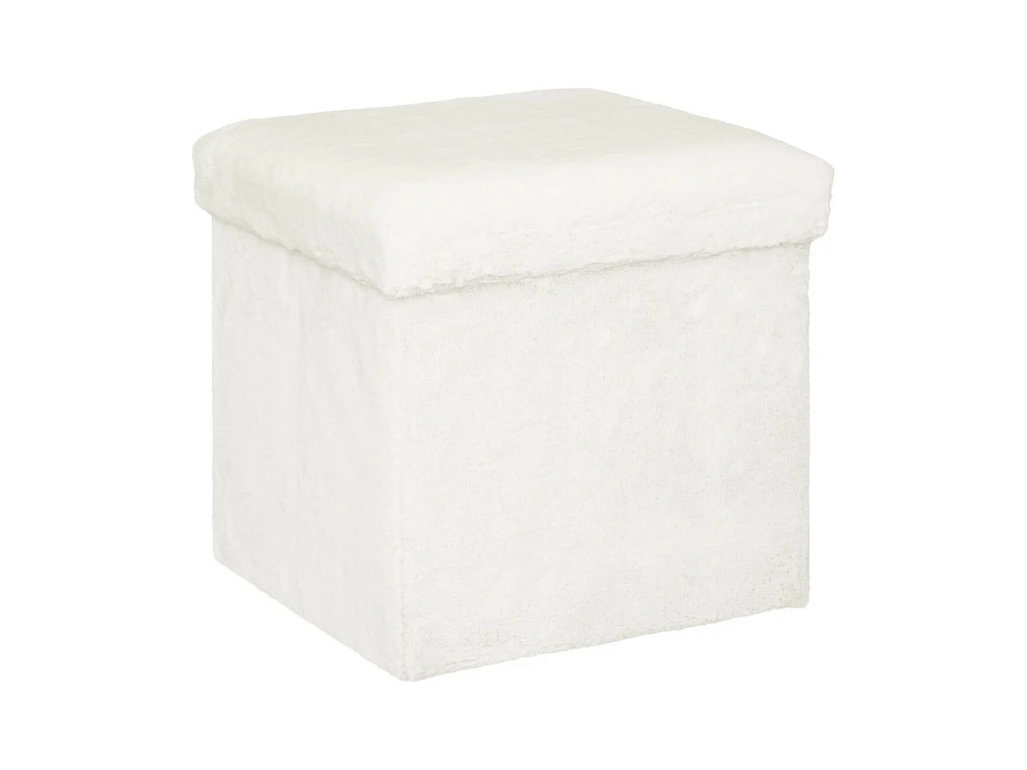 Pouf et Coffre de rangement en bois et Fourrure Blanche 38 x 38 cm