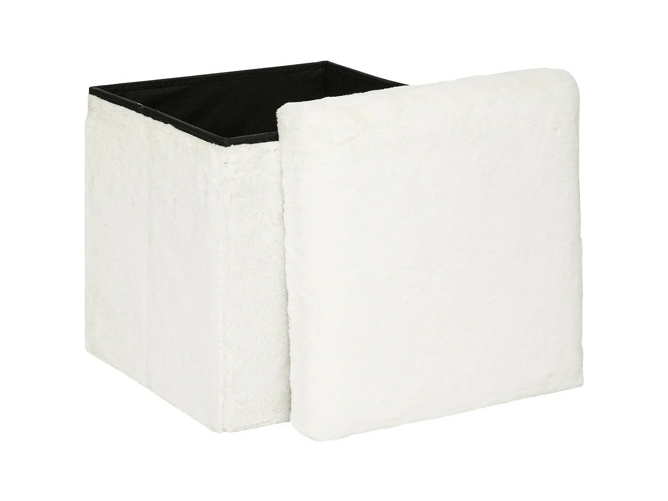 Pouf et Coffre de rangement en bois et Fourrure Blanche 38 x 38 cm