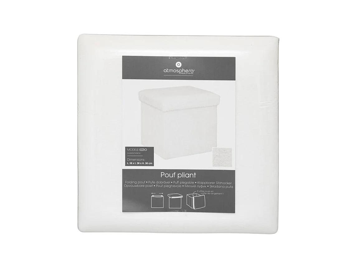 Pouf et Coffre de rangement en bois et Fourrure Blanche 38 x 38 cm