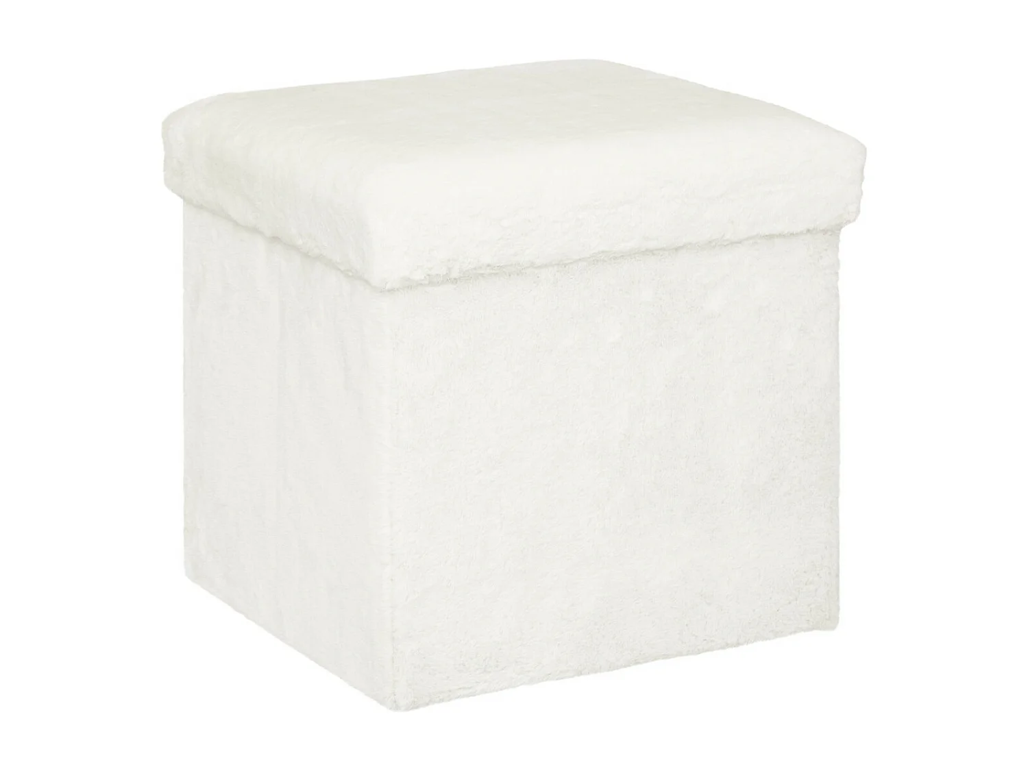 Pouf et Coffre de rangement en bois et Fourrure Blanche 38 x 38 cm