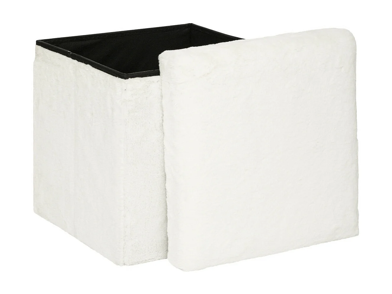 Pouf et Coffre de rangement en bois et Fourrure Blanche 38 x 38 cm