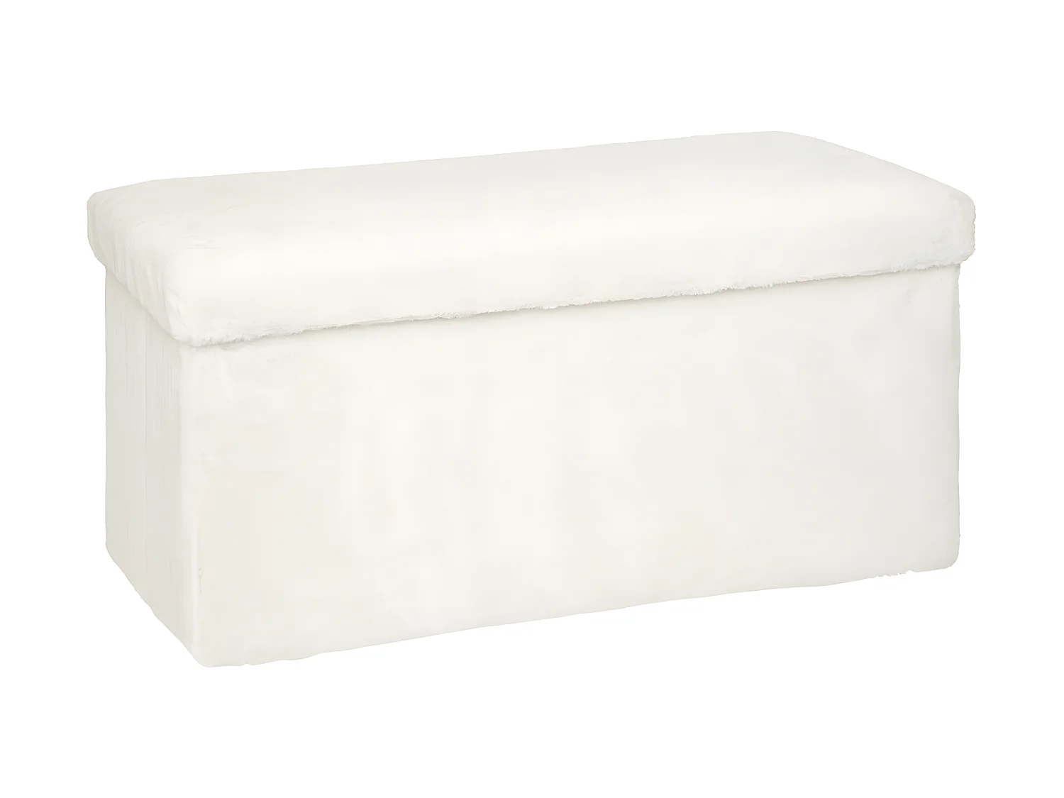 Pouf et Coffre de rangement en bois et Fourrure Blanche 76 x 38 cm