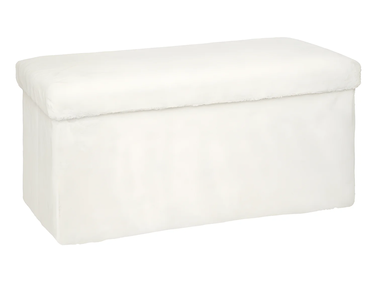 Pouf et Coffre de rangement en bois et Fourrure Blanche 76 x 38 cm