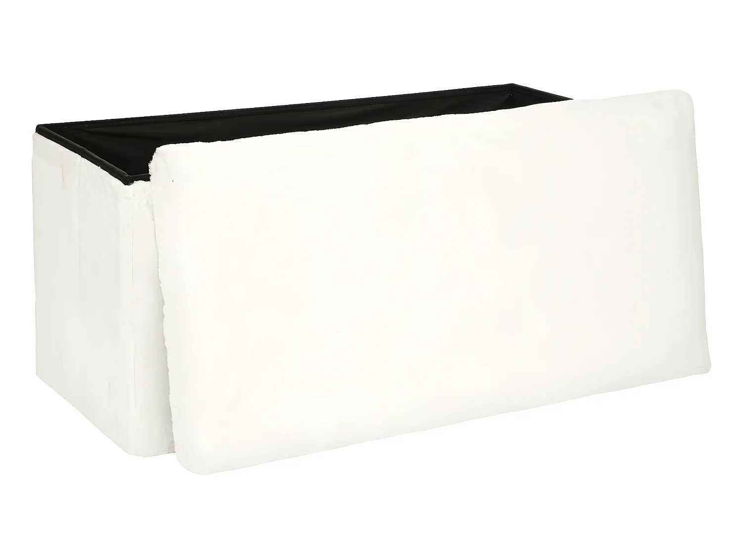 Pouf et Coffre de rangement en bois et Fourrure Blanche 76 x 38 cm