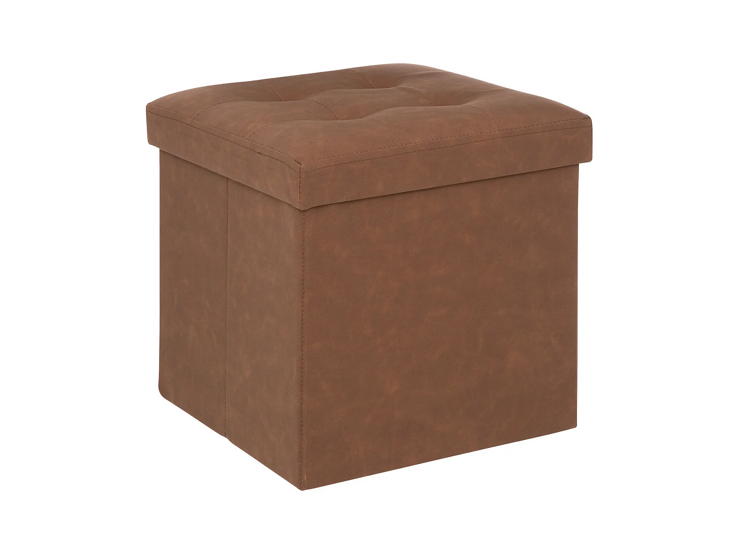 Pouf et Coffre de rangement en bois et revêtement Marron 38 x 38 cm
